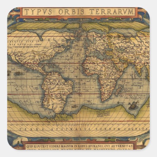 オルテリウス 1570 世界地図: アンティーク カートグラフィー スクエアシール (正面)