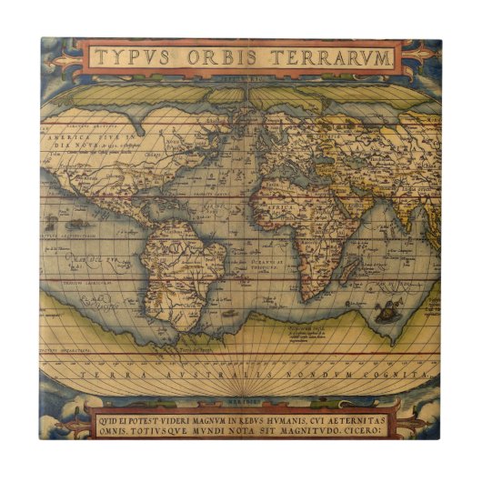 オルテリウス 1570 世界地図: アンティーク カートグラフィー タイル (正面)