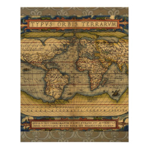オルテリウス 1570 世界地図: アンティーク カートグラフィー ポスター