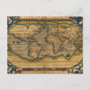 オルテリウス 1570 世界地図: アンティーク カートグラフィー ポストカード