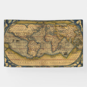 オルテリウス 1570 世界地図: アンティーク カートグラフィー 横断幕