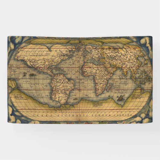オルテリウス 1570 世界地図: アンティーク カートグラフィー 横断幕 (横)