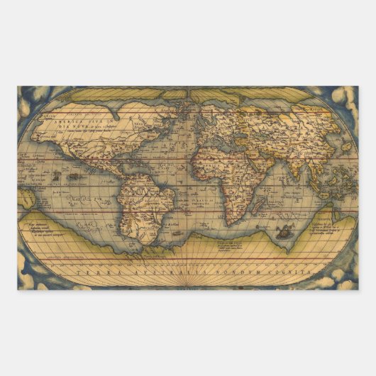 オルテリウス 1570 世界地図: アンティーク カートグラフィー 長方形シール (正面)