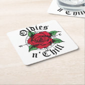 オルディーズ&チルコンパスの古い赤いバラ スクエアペーパーコースター (アングル)
