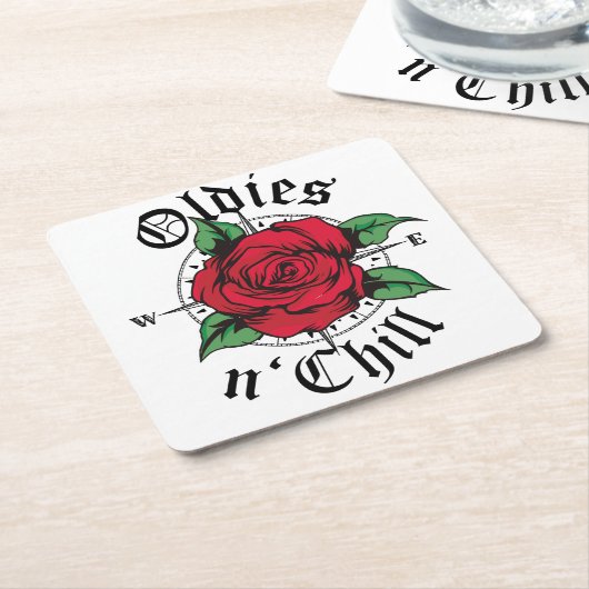 オルディーズ&チルコンパスの古い赤いバラ スクエアペーパーコースター (アングル)