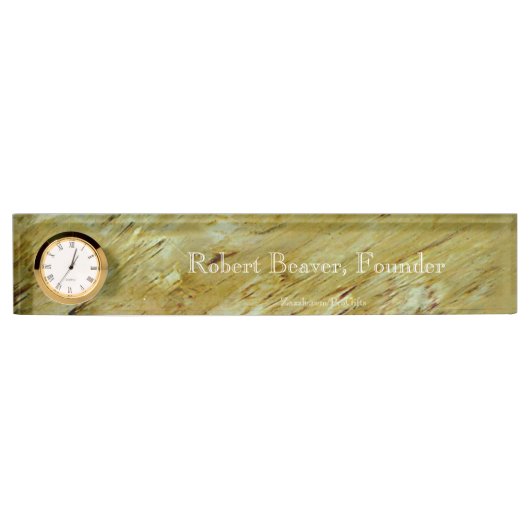 オルデワールドマーブル机用ネームプレートと時計 デスクネームプレート (正面)