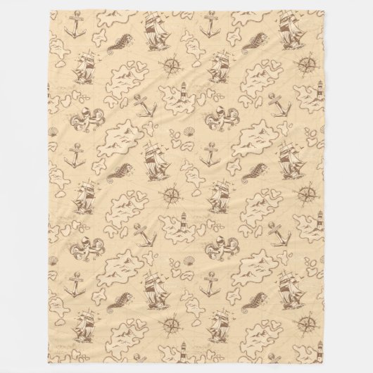 オルデン航海のをテーマにしたセピア模様 フリースブランケット (正面)