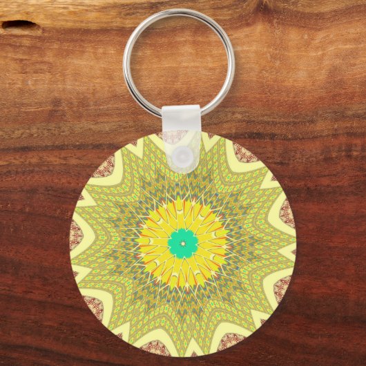 オルデン黄色アフリカの民族部族パターン キーホルダー (正面)