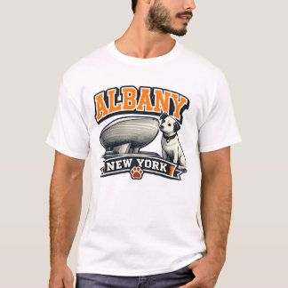 オルバニー ニューヨーク ニッパー 犬 ランドマーク レトロ デザイン Tシャツ