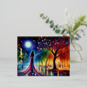 オルブランタン白熱［赤熱］光を放つアートの幻想的な夜空 箔シーズンポストカード (立ち正面)