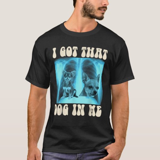 オレの中にいる犬 X線 Meme おもしろ チワワ メンズ Tシャツ (正面)