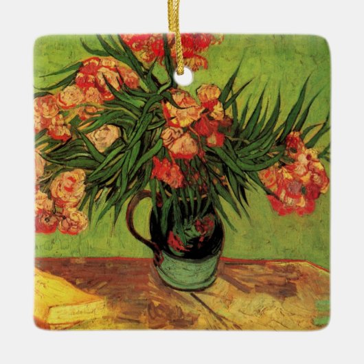 オレアンダーと本の花瓶 by ヴィンセント・ヴァン・ゴッホ セラミックオーナメント (正面)