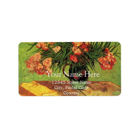 オレアンダースと本を使った静物置 ラベル (正面)