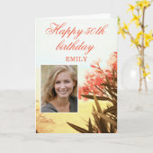 オレアンダー花ビーチフローラ写真50誕生日 カード (黄色い花)