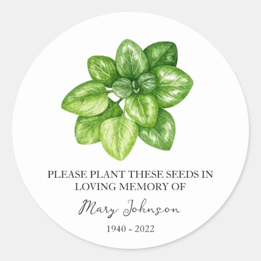 オレガノ記念葬式シードパケット ラウンドシール (正面)
