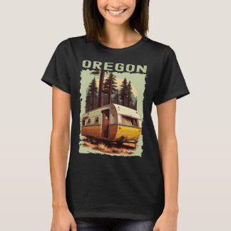 オレゴンのサンセットレトロ70sヴィンテージハイキングキャンプ tシャツ