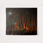 オレゴンのトレイルコンスタオガワゴンムーンライトキャンプファイヤー タペストリー (正面(横))