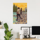 オレゴンのフライ釣り – ヴィンテージ旅行ポスター ポスター (ホームオフィス)