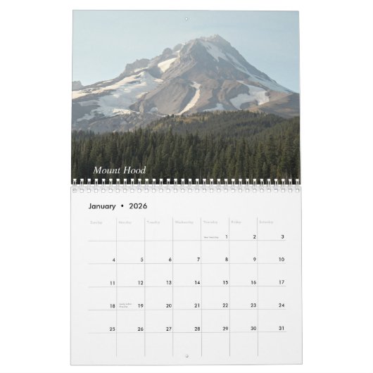 オレゴンの写真の風景 カレンダー (1月 2026)
