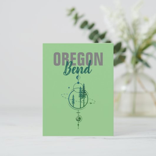 オレゴンの幾何学的な惑星と木を曲げる ポストカード (スタンド正面)
