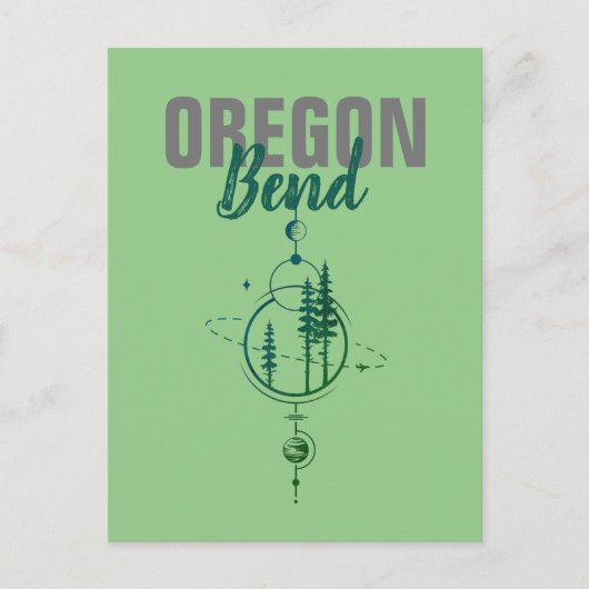 オレゴンの幾何学的な惑星と木を曲げる ポストカード (正面)