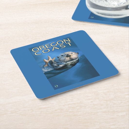 オレゴンの海岸のラッコ スクエアペーパーコースター (アングル)