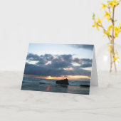 オレゴンの海岸の日没の挨拶状 カード (黄色い花)