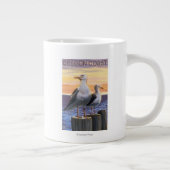 オレゴンの海岸の海カモメ ジャンボコーヒーマグカップ (右)