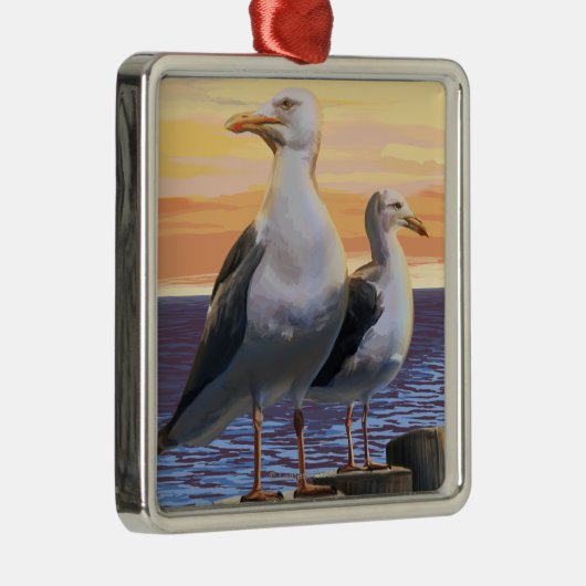オレゴンの海岸の海カモメ メタルオーナメント (右)
