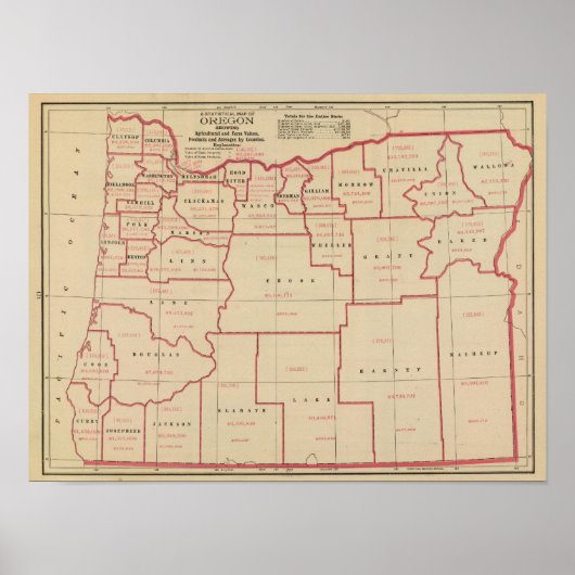 オレゴンの農業、農場の価値、製品、面積 ポスター (正面)