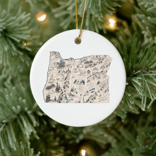 オレゴンシェイプヴィンテージ写真マップアンティーク図 セラミックオーナメント (ツリー)