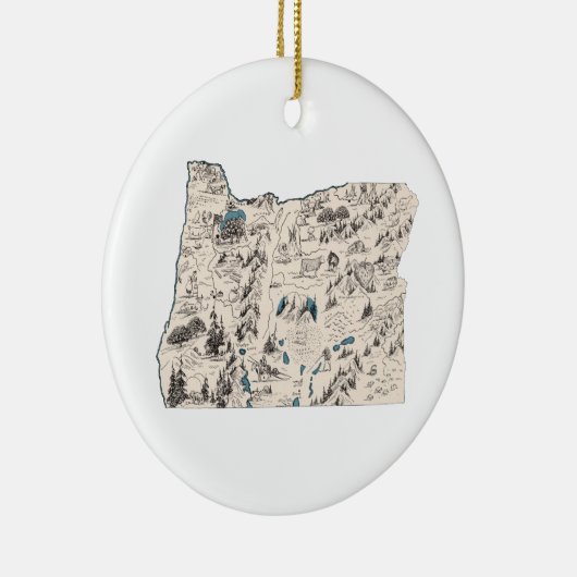 オレゴンシェイプヴィンテージ写真マップアンティーク図 セラミックオーナメント (右)