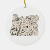 オレゴンシェイプヴィンテージ写真マップアンティーク図 セラミックオーナメント (正面)