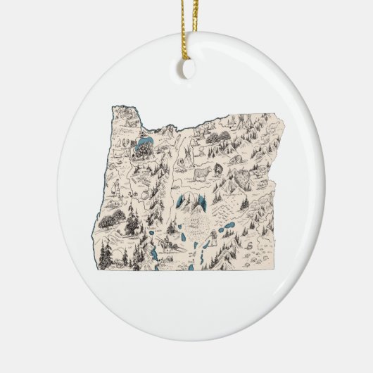 オレゴンシェイプヴィンテージ写真マップアンティーク図 セラミックオーナメント (左)