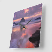 オレゴンビーチと海のスタック、日没 スクエア壁時計 (傾斜)