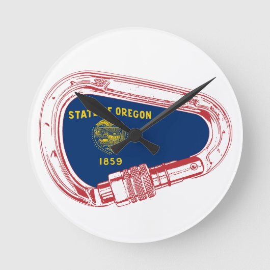 オレゴンフラグ登山カラビナー ラウンド壁時計 (正面)