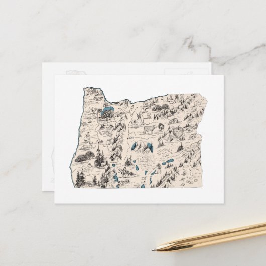 オレゴンヴィンテージ写真マップアンティーク州グラフ ポストカード (正面/裏面インサイチュ)