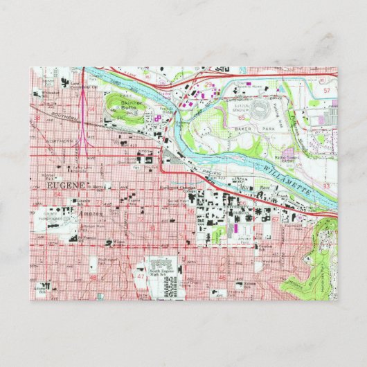 オレゴン大学ユージーンヴィンテージの地図 ポストカード (正面)