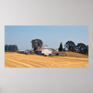 オレゴン州と収穫した小麦畑 ポスター