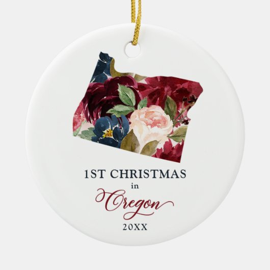 オレゴン州の初めてのクリスマスパーソナライズされた移動ギフト セラミックオーナメント (正面)