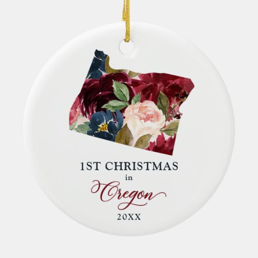 オレゴン州の初めてのクリスマスパーソナライズされた移動ギフト セラミックオーナメント (裏面)