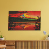 オレゴン州の湖から日の出失ったでフード山 キャンバスプリント (インサイチュ (リビング))