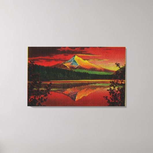 オレゴン州の湖から日の出失ったでフード山 キャンバスプリント (正面)