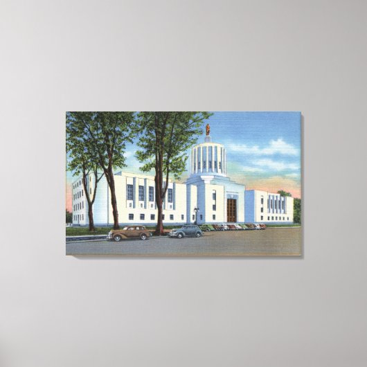 オレゴン州サレム – 州キャピトル建物ビュー キャンバスプリント (正面)