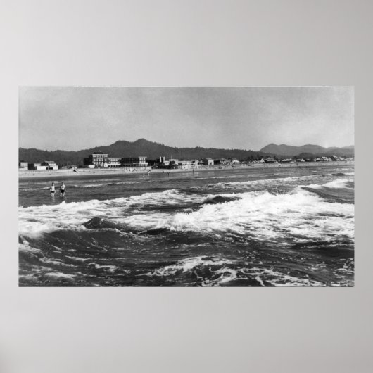 オレゴン州シーサイドのビーチシーンから水写真 ポスター (正面)