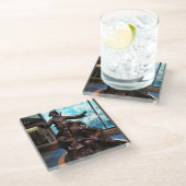 オレゴン州フォートクラトソップのルイス&クラーク像 ガラスコースター (アングル)