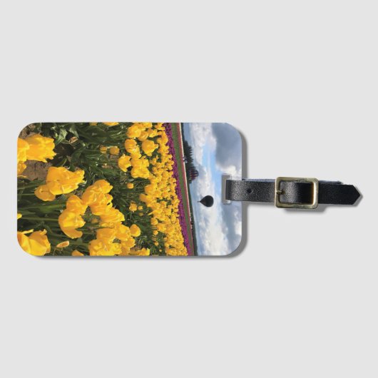 オレゴン州ホットエアバルーンで美しいチューリップフィールド ラゲッジタグ (正面横)