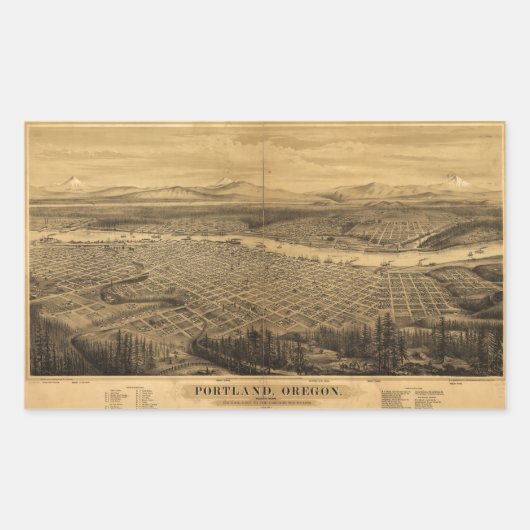 オレゴン州ポートランドの空中眺め(1879年) 長方形シール (正面)