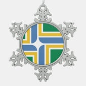 オレゴン州ポートランド国旗Snowflake Peter Christma スノーフレークピューターオーナメント (正面)