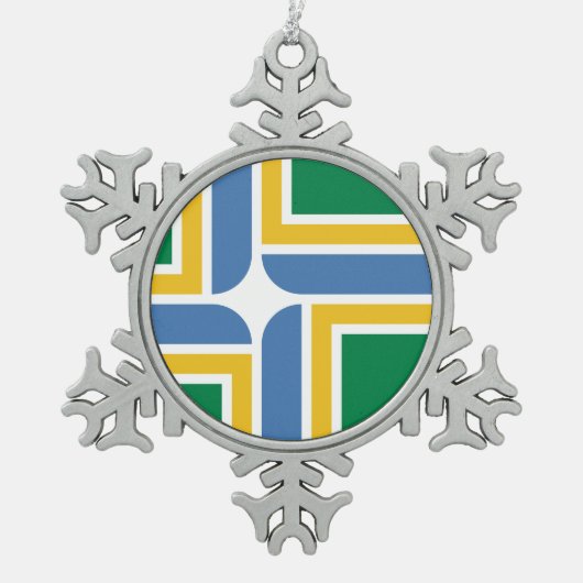 オレゴン州ポートランド国旗Snowflake Peter Christma スノーフレークピューターオーナメント (正面)